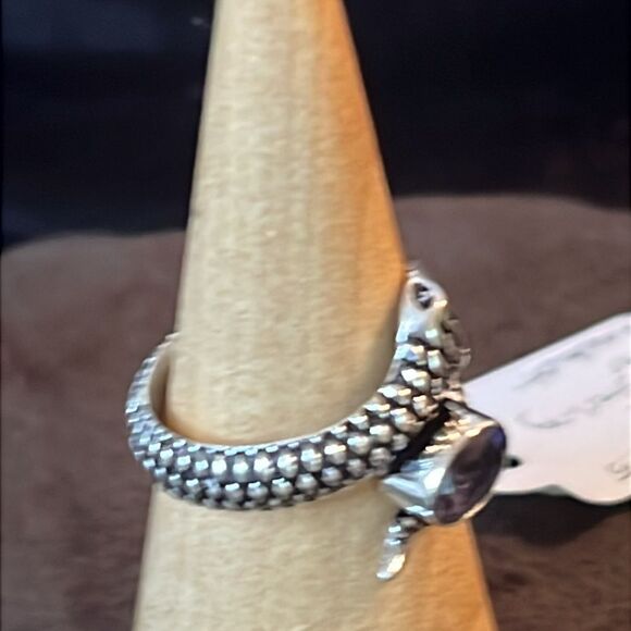 Amethyst Sterling Silver Snake Ring sz9.5 - Picture 3 of 10